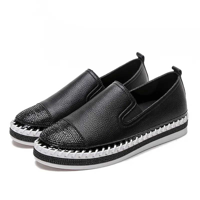 Platform flat bottom rhinestone loafers