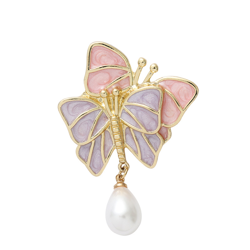 Tender Butterfly Brooch Female Silk Scarf Button Cartoon Enamel Waist Closing Pin Ins Pearl Accessories Butterfly Brooch - Shop at LoveMi
