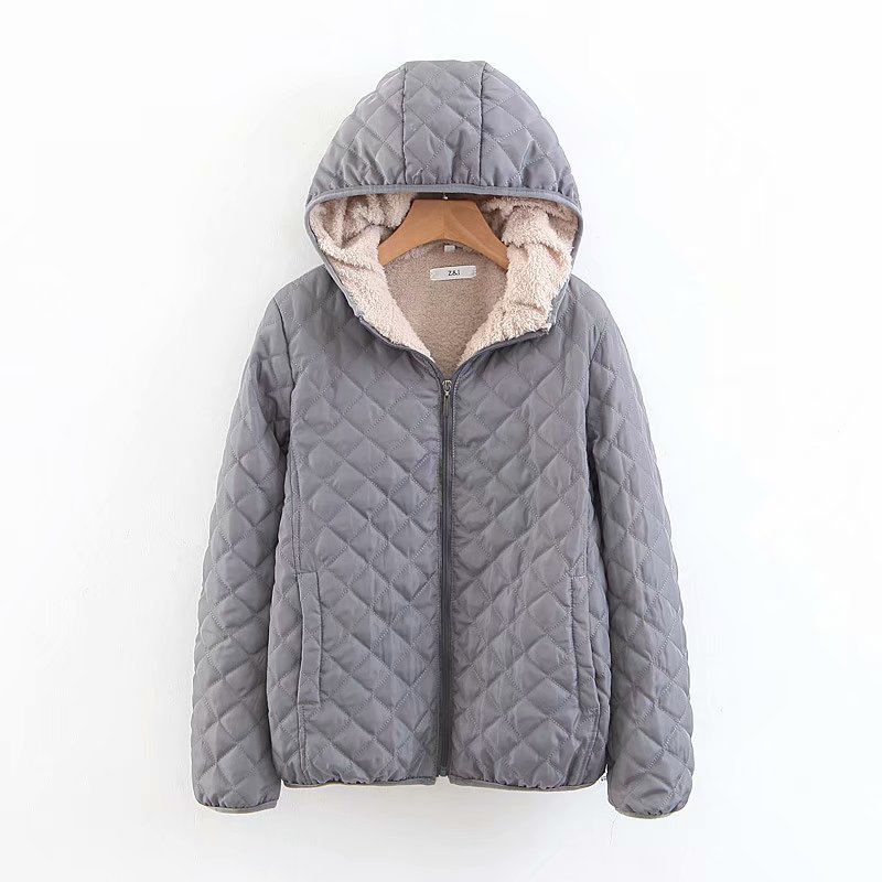 Women's Short Casual Padded Lamb Fleece Jacket