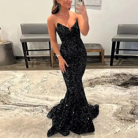 Sequin Evening Dresses for Women Formal Long Prom Party