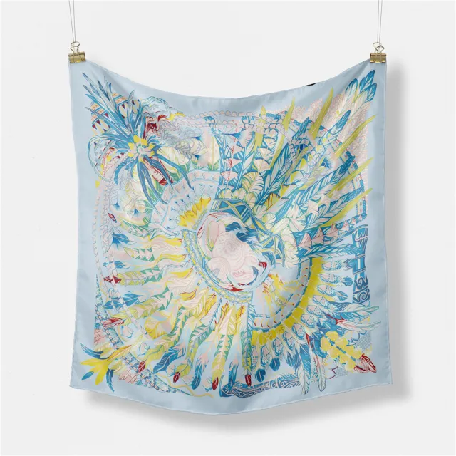 Geometric Color Feather Ladies Twill Decorative Small Square Scarf Sky Blue - Shop at LoveMi