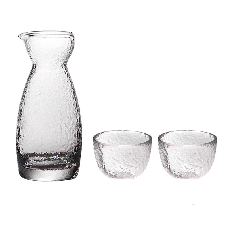 Japanese Style Glass Hammered Small Hip Flask With Olecranon