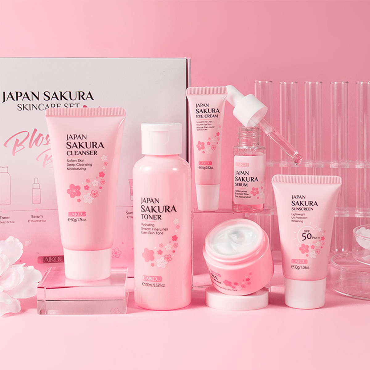 Japan Sakura Beauty Set for Women. Image of the product displayed in multiple variations.