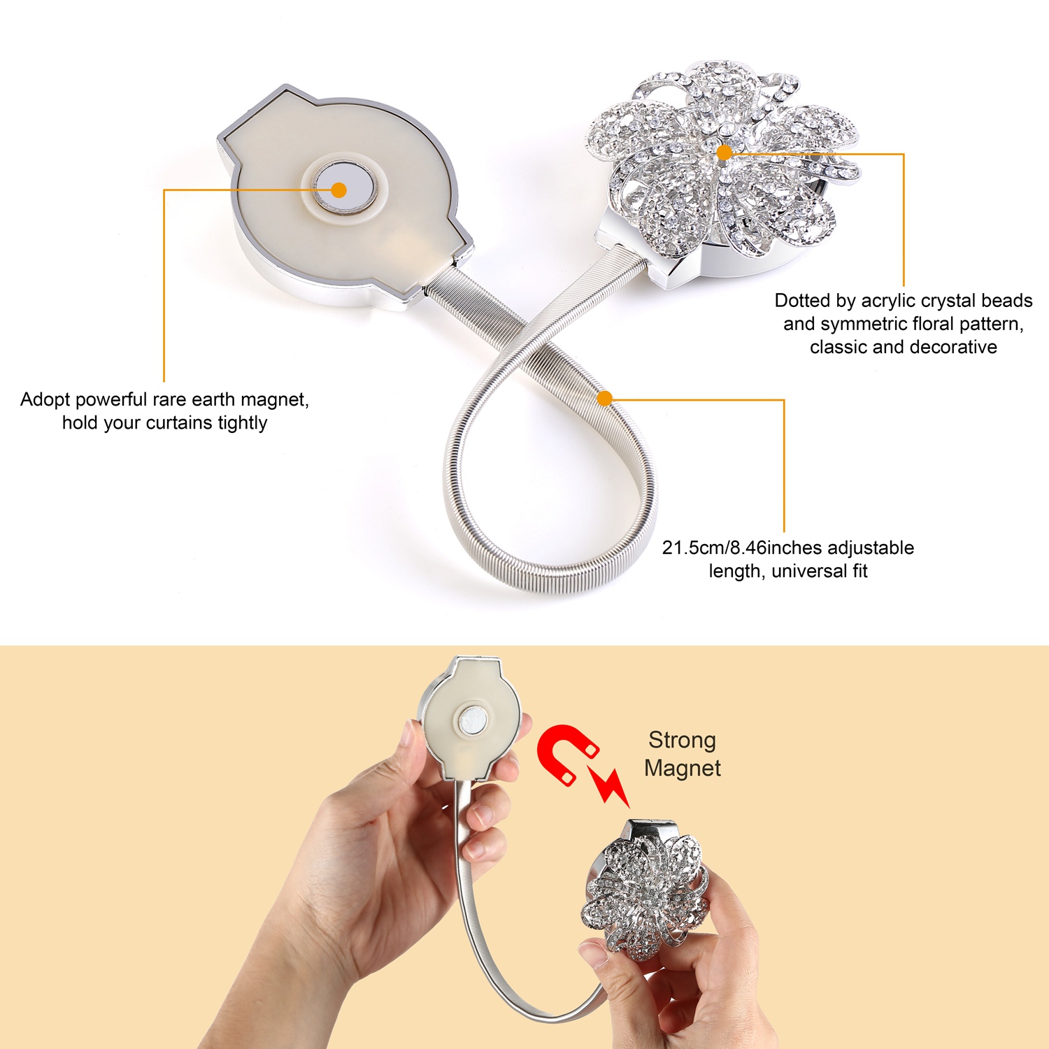 2 Packs Magnetic Curtain Tiebacks Extendable Floral Drape Holder Decorative Window Hangings Clip For Living Room Restaurant Apartment