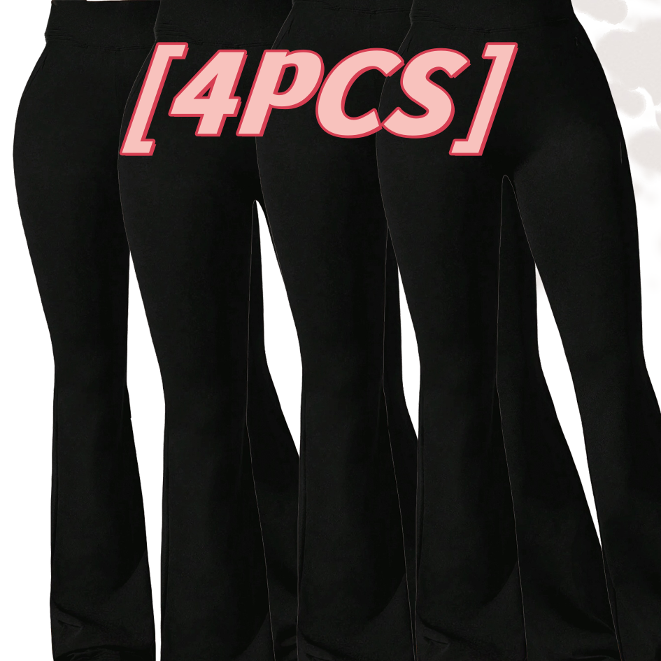 4pcs High-Waisted Flare Sharkskin Leggings Slim Fit, Lightweight & Sculpting Yoga Pants_voghion.com
