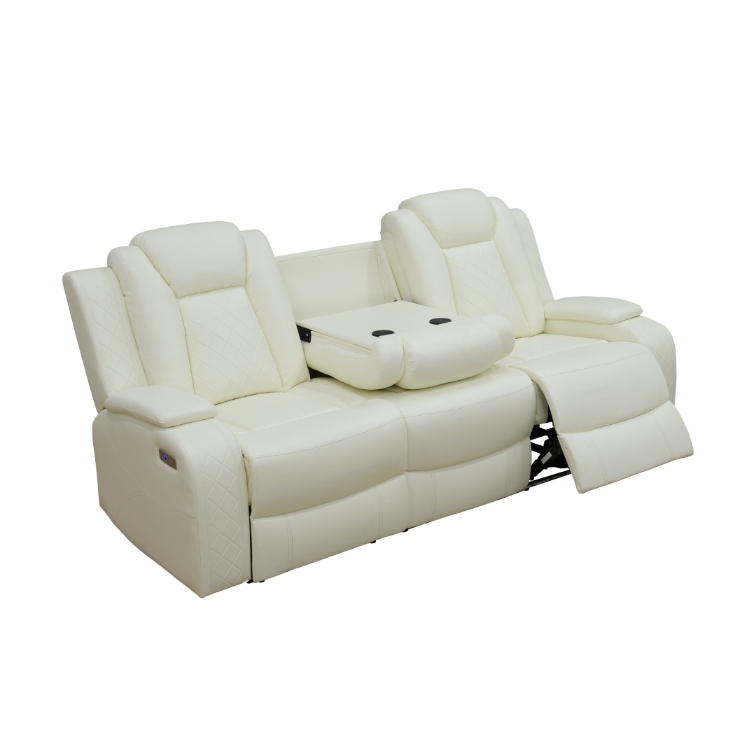 Pickup Only--White Breathing Leather 3-Piece Living Room Recliner Sofa Set