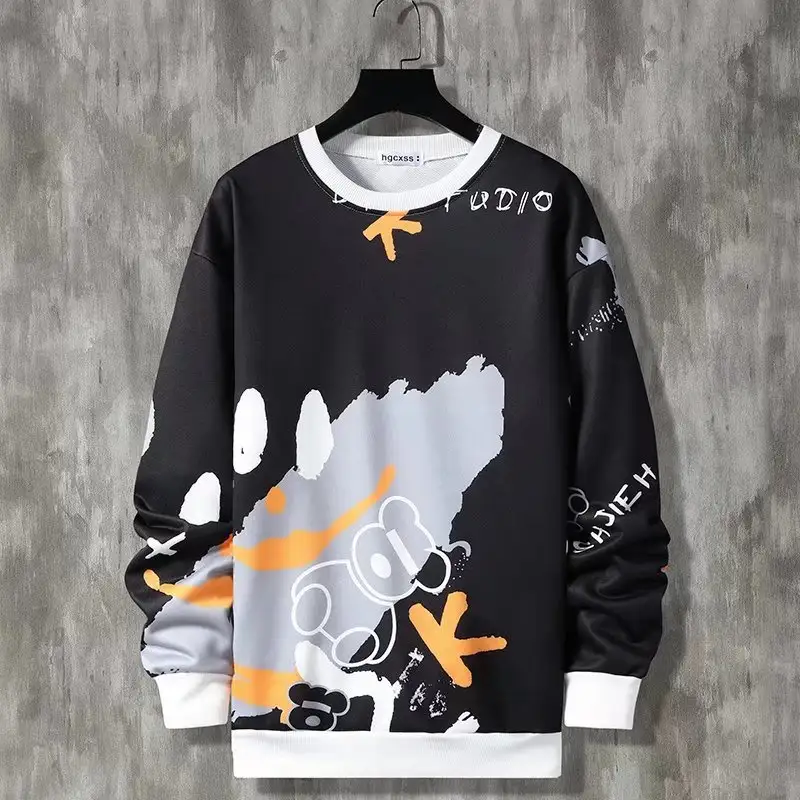 Men's Long Sleeved T-shirt Trend Thin Loose Round Neck