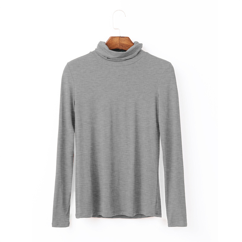 Oversize Women's Long Sleeved T-shirt Solid Color High Collar Modal Undercoat