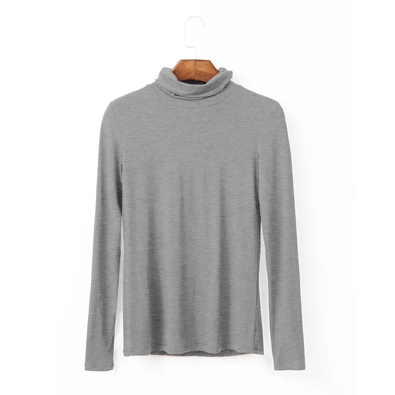 Oversize Women's Long Sleeved T-shirt Solid Color High Collar Modal Undercoat - Grey