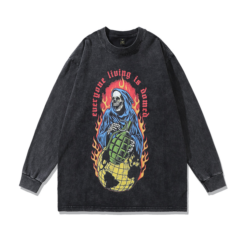 Men And Women Fashion Casual Retro Skull Print Sweatshirt