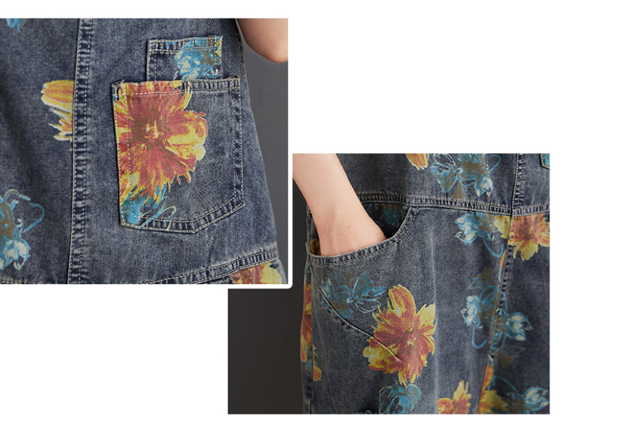 Title 8, Casual Oversized Denim Printed And Washed Overa...