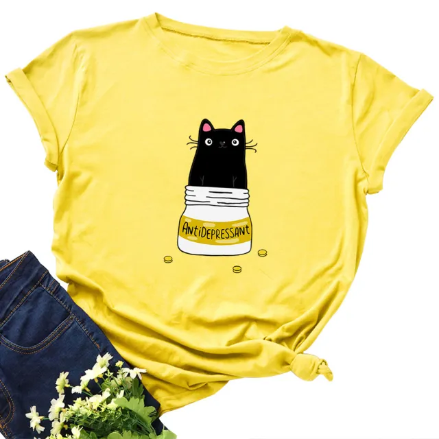 Women's Loose Round Neck Short sleeved Cotton T shirt Women's Top Yellow - Shop at LoveMi