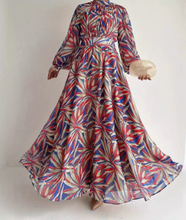 Women's Ethnic Style High-Neck Long Fashionable And Elegant Robe Dress