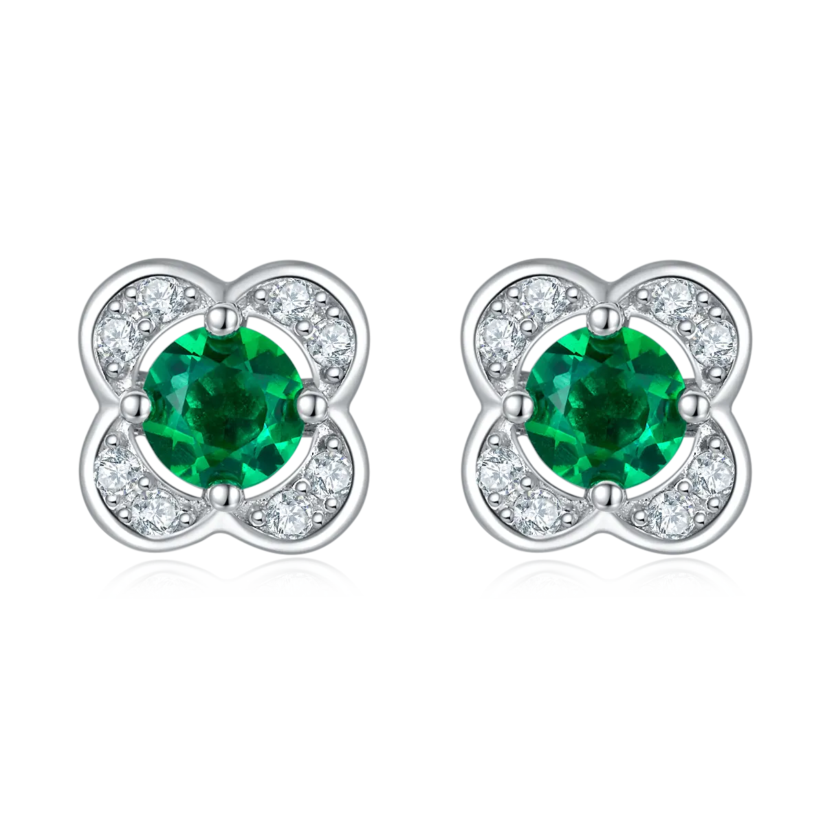 S925 Silver 1.5g 0.45ct Lab-Created Emerald Clover
