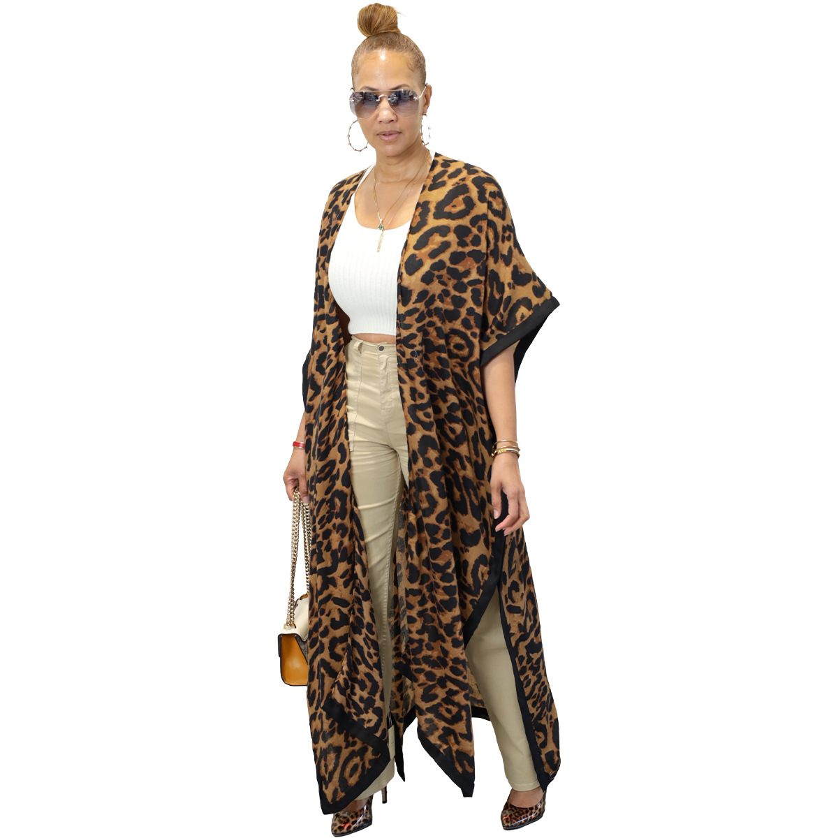 Women's Fashion Casual Loose Print Cardigan Cape