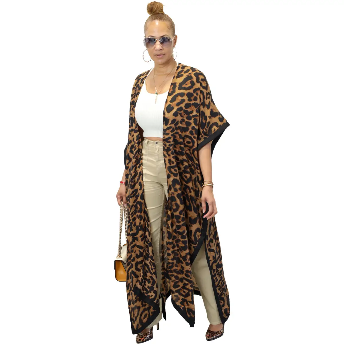Women's Fashion Casual Loose Print Cardigan Cape