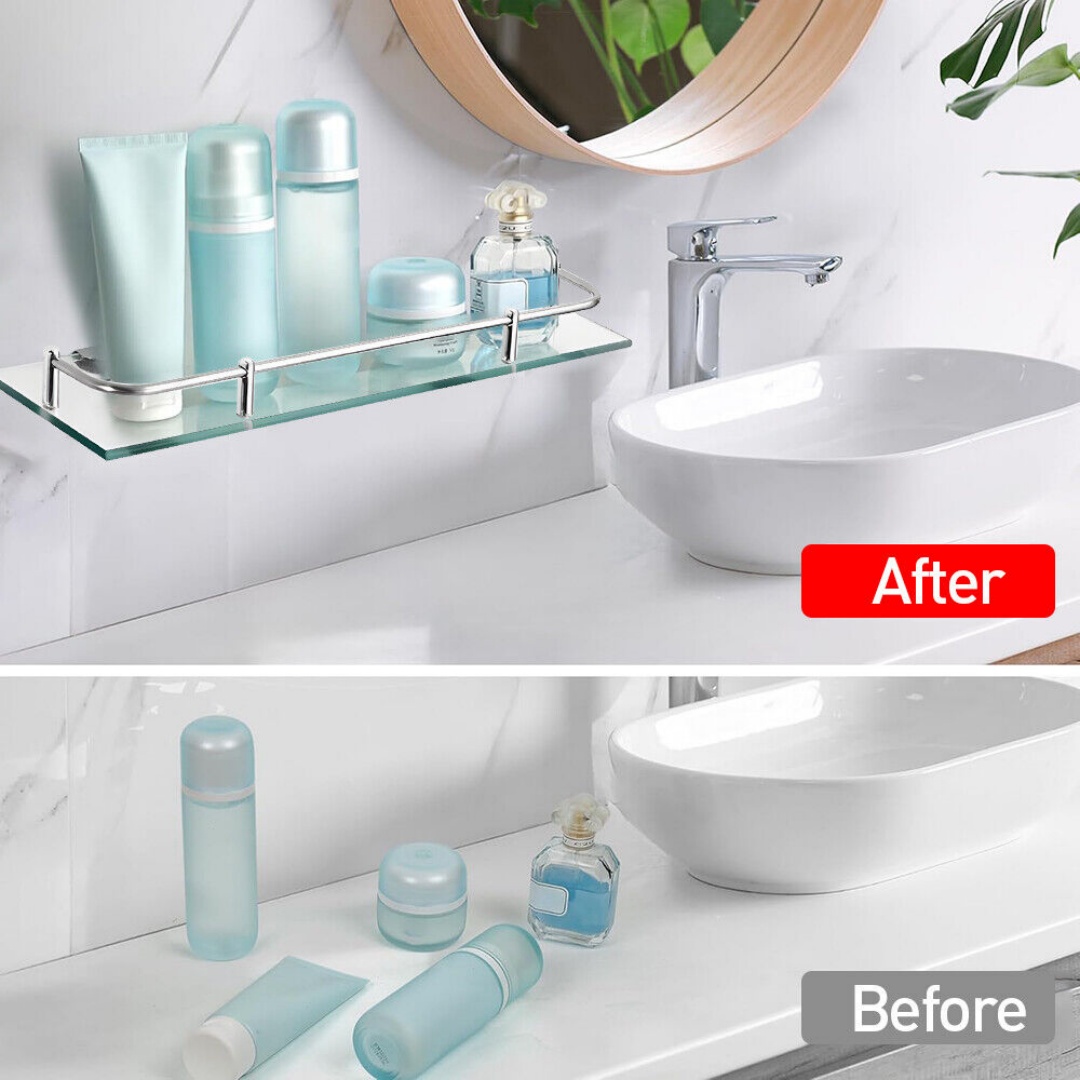 Glass Bathroom Shower Shelf Storage Rack Wall Mounted Holder Caddy Organizer UK