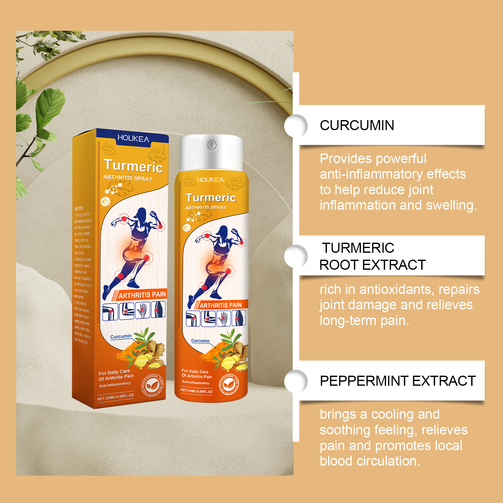 Turmeric Joint Pain Relief Spray With Curcumin & Peppermint Extract, Anti-Inflammatory Joint Care Mist For Arthritis, Sore Muscles & Workout