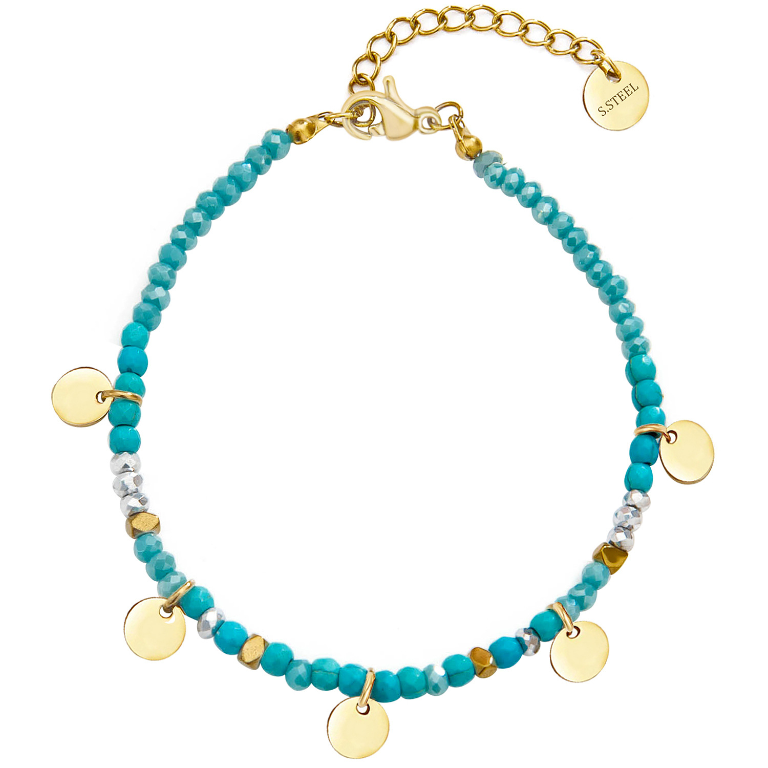 Natural Stone Coin Disc Titanium Steel Bracelet Fashion Trend Plating