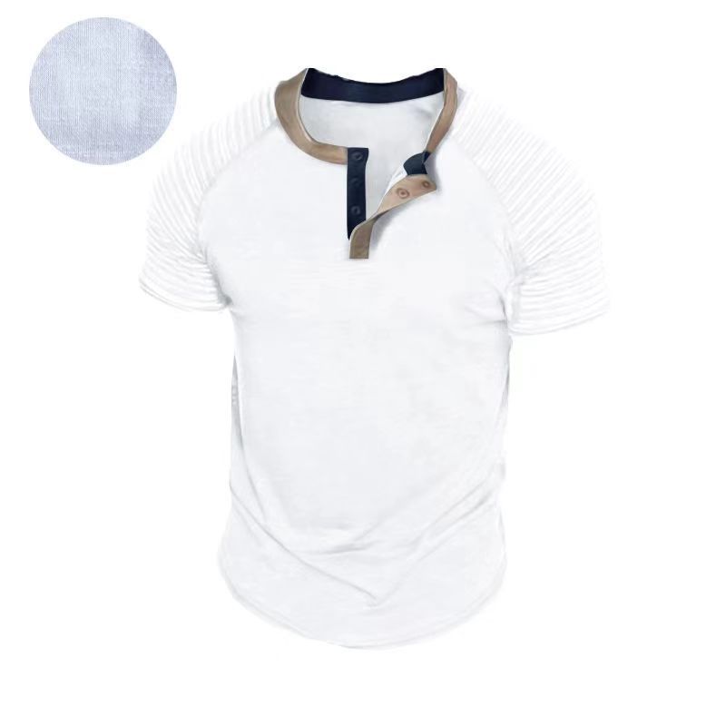 Title 5, Button-Neck Kurzarm Hemd für Herren mit Falten,...