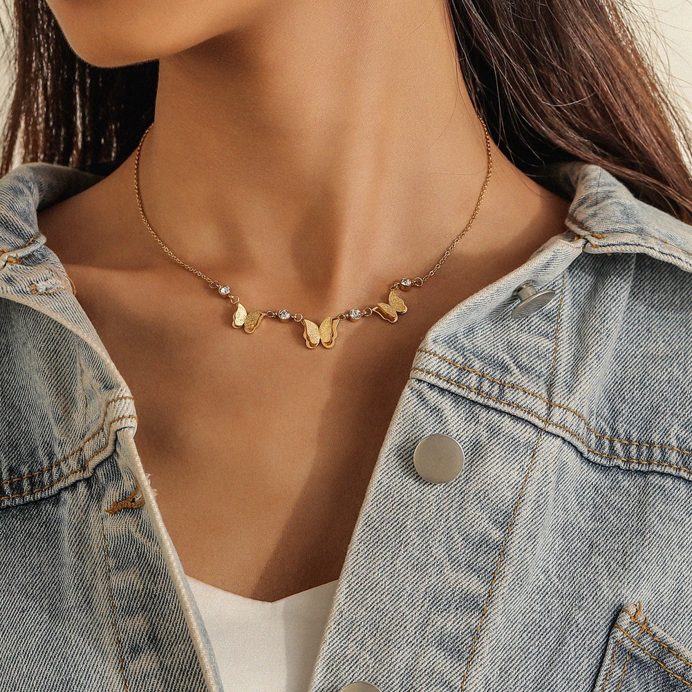 18k Gold Butterfly Necklace With Diamonds Simple