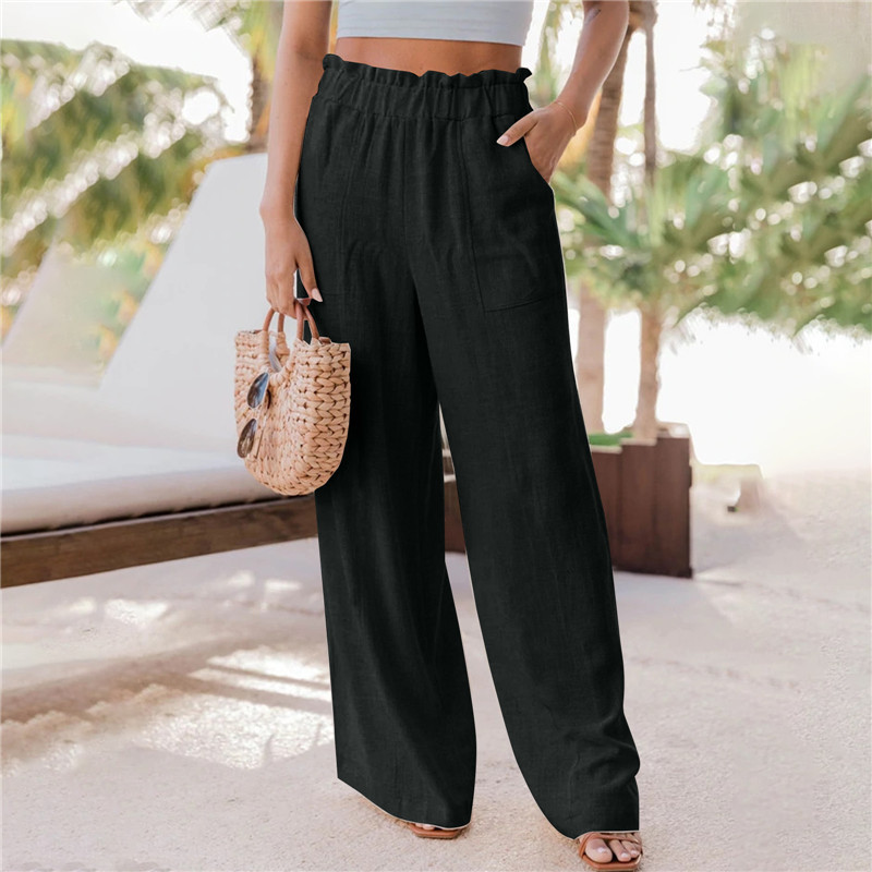 Casual Fashion Ruffled Patch Pocket Wide Leg Pants