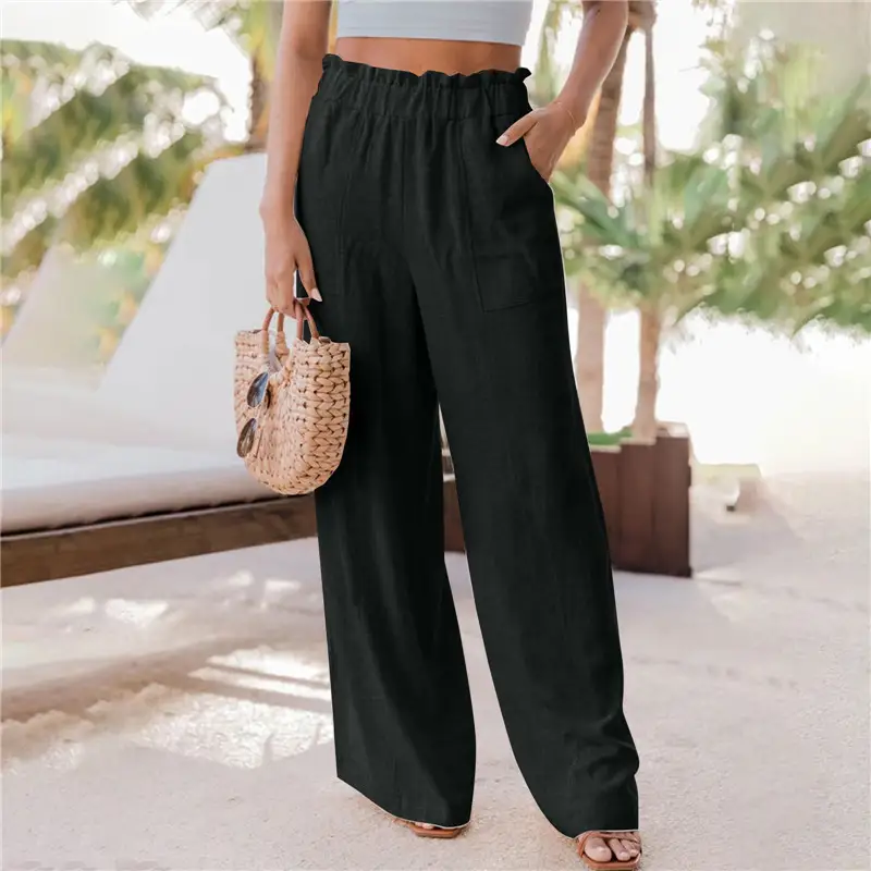 Casual Fashion Ruffled Patch Pocket Wide Leg Pants