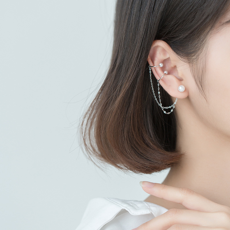 Tassel Ear Clip Women Fashion S925 Silver Pearl