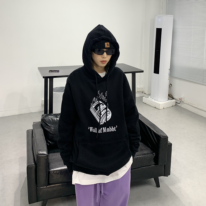 Women's Street Retro Fleece Print Hoodie