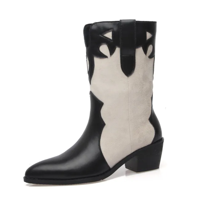 Fashion Low heel Pointed Toe Milk Pattern Ankle Boots Denim Single Lining 34 - Shop at LoveMi