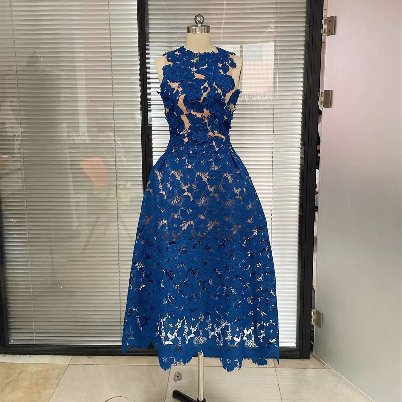 Heavy Work Lace Dress Klein Blue Embroidery — image 1