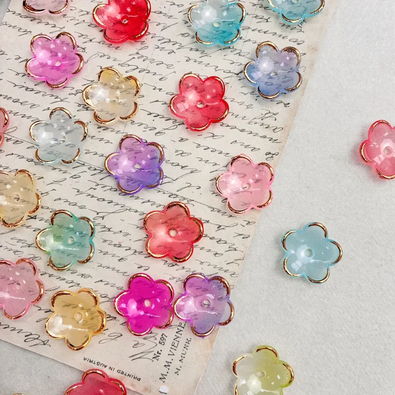 Two-Tone Gold-Trimmed Acrylic Flower Beads, Puffy 5-Petal