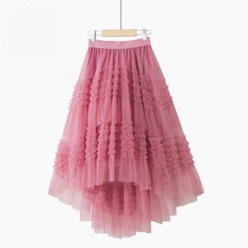 Irregular Fashion Solid Color Mesh Skirt