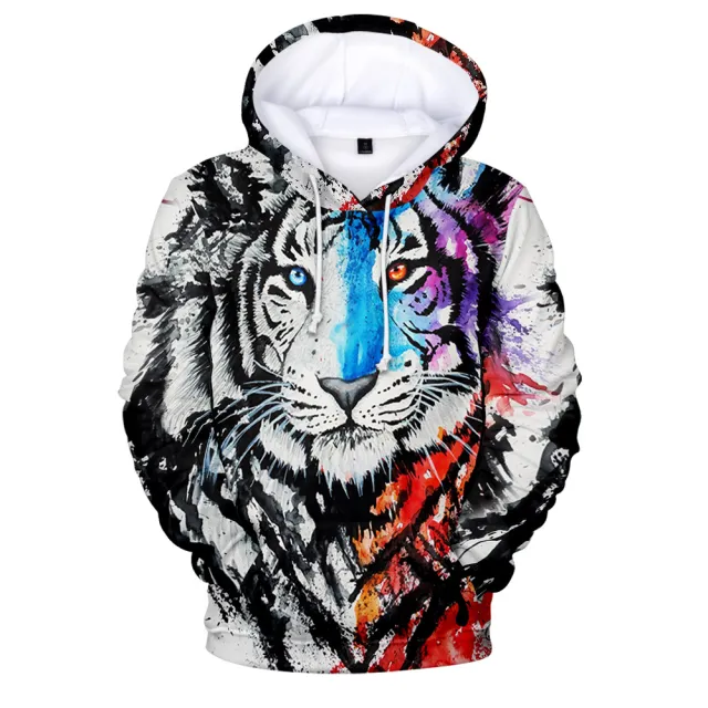 Men's Hoodie Animal Style Tiger Creative Print White - Shop at LoveMi