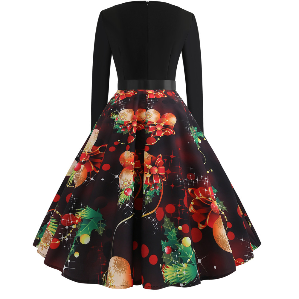 Casual Women's Long Sleeve Printed V-Neck Dress