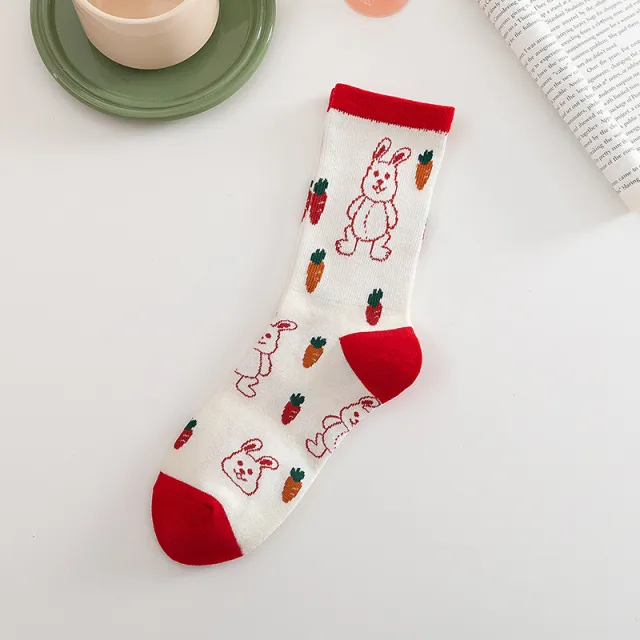 Big Red Female New Year Christmas Socks White Rabbit - Shop at LoveMi