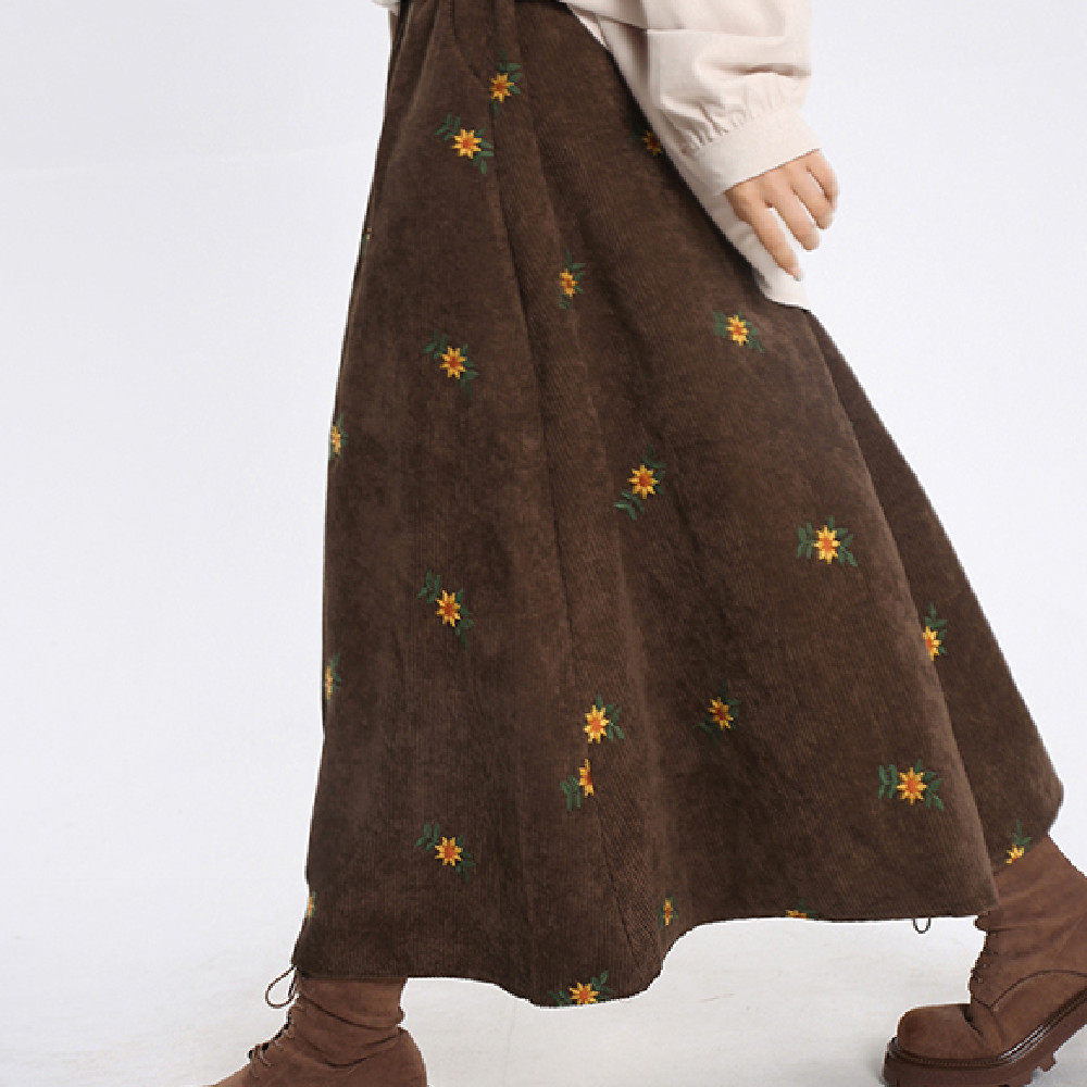 Women's Curry Corduroy Floral Skirt