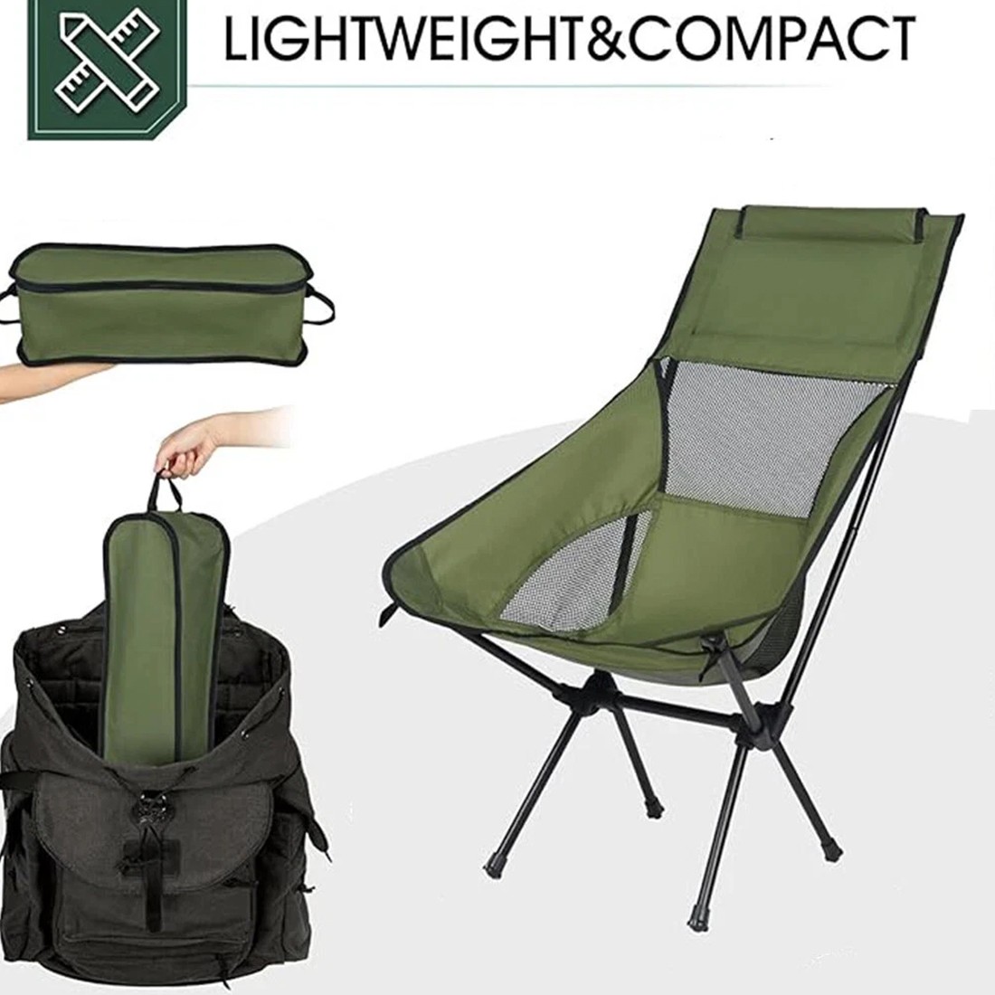 Folding High Back Camping Chair With Head Support Stable Portable Lightweight UK