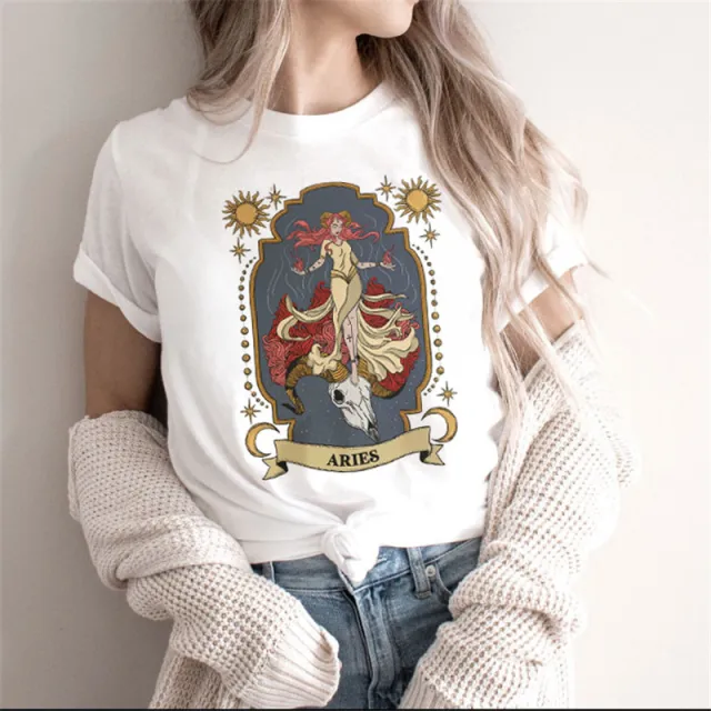 Fashion Moon Retro Gothic Print T shirt Women White6 - Shop at LoveMi
