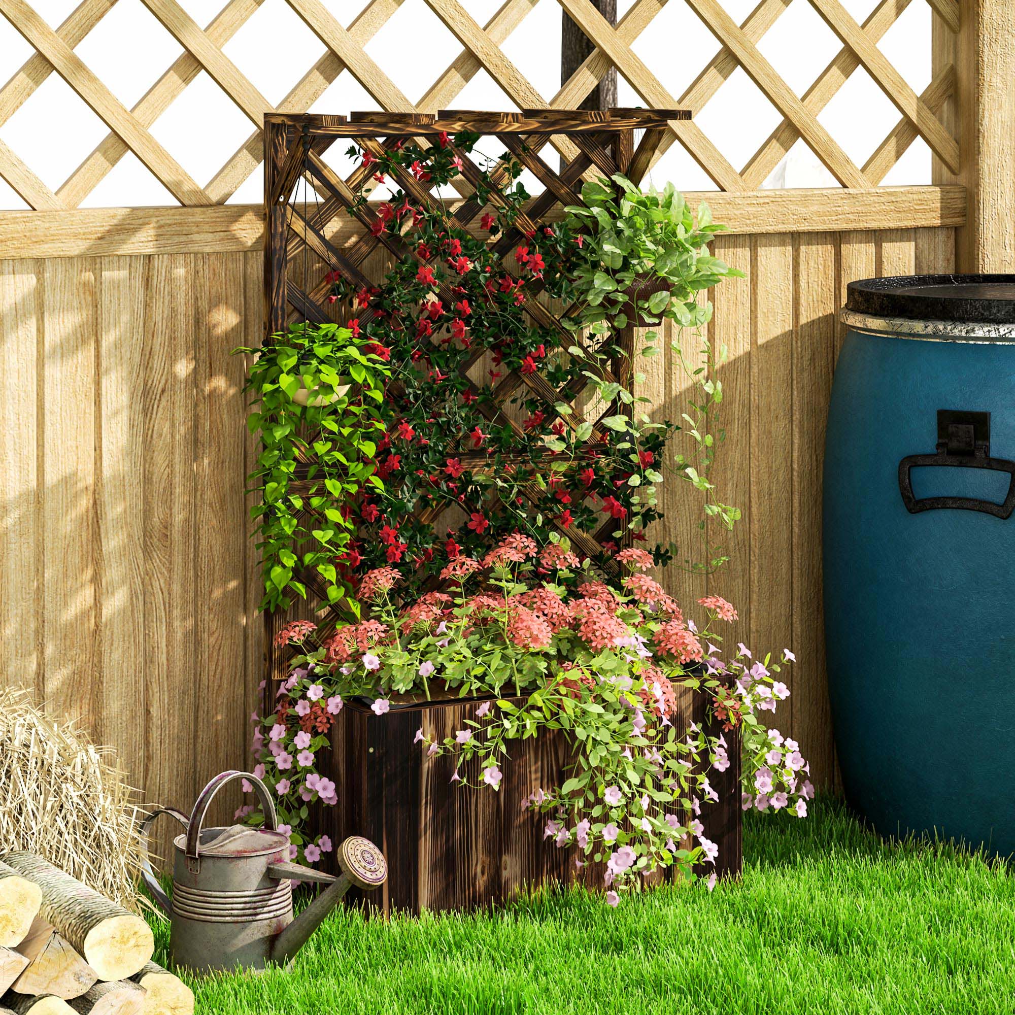 Wooden Flower Pot With Rack, Independent Elevated Garden Bed Drainage Holes — image 4