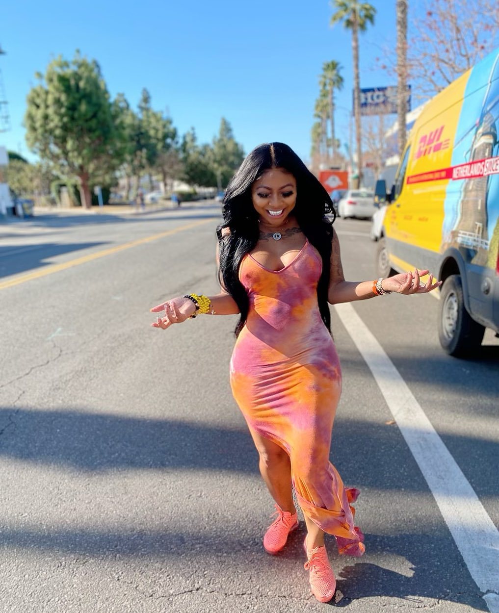 Women's Fashion Tie Dye Print Tank Top Dress Orange - Shop at LoveMi