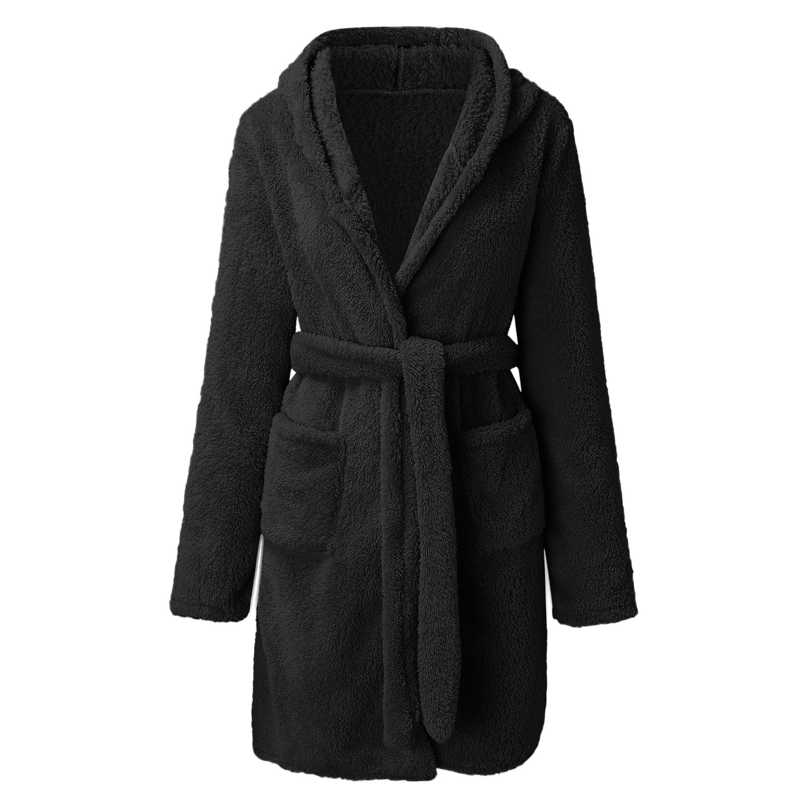 Title 5, Solid Colour Hooded Home Warm Bathrobe For Women