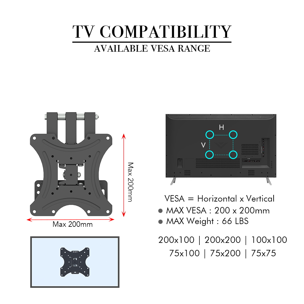 TMX200 Is Adjustable Up And Down 5-12 Degrees With Rotation 180 Degrees, And The Wall-mounted TV Stand Has A Load Capacity Of 30kg