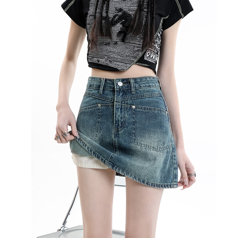Denim A-line Short Skirt High Waist Slim Fit Fashion All-match Hot Girl Trend Hip Skirt