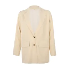 BlazerVintage Light Beige Suit Button Pocket Everyday Jacket - Beige - View 1