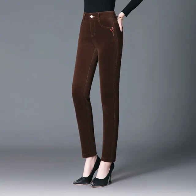 Large Plus Velvet Padded Corduroy Trousers Coffee - Shop at LoveMi