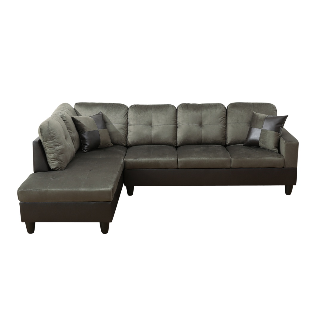 Taupe Flannel And PVC 3-Piece Couch Living Room Sofa Set