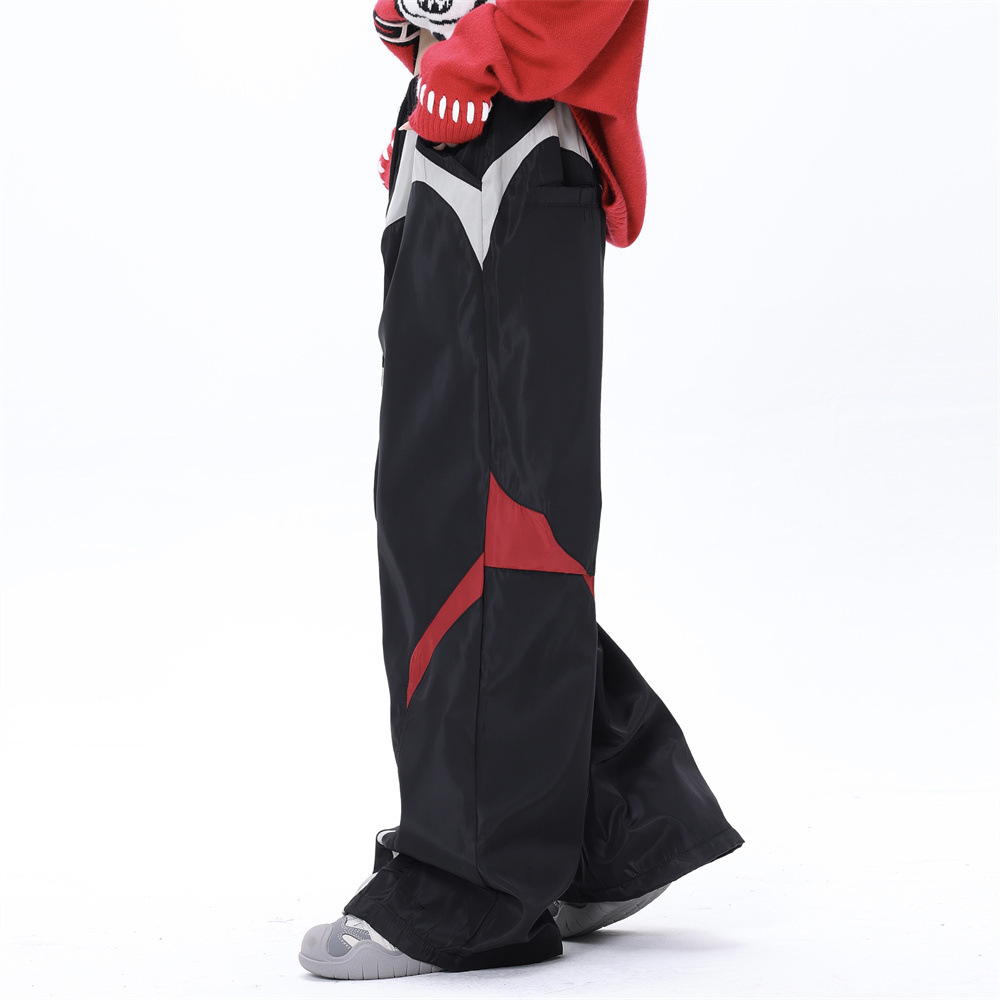 Functional Sports Straight Loose Pu Handsome Design Wide-leg Pants