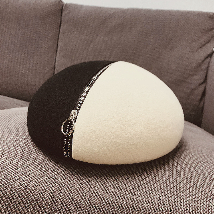 Title 11, Black and white wool felt hat with zipper and b...