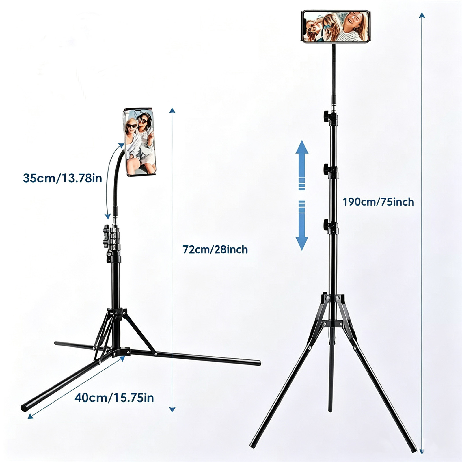 190CM Tall Flexible Phone Tripod With Gooseneck Heavy Duty